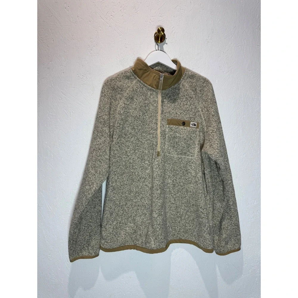 The North Face Gordon Lyons 1/4-Zip Fleece Pullover Mens Large Oatmeal Tan